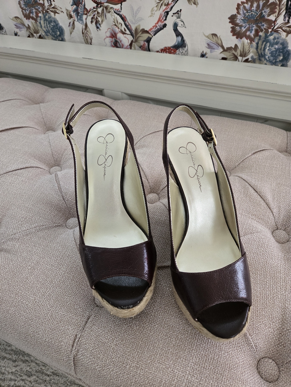 Jessica Simpson Chocolate Peep-Toe Espadrille Wedge Sandals.  Size 9